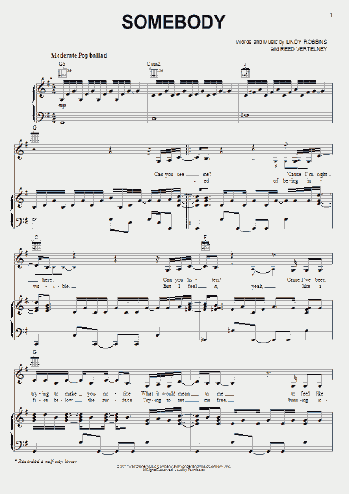 Somebody Piano Sheet Music Onlinepianist