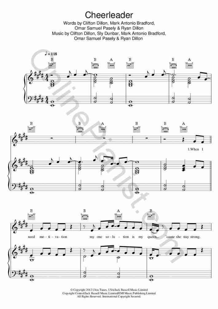 cheerleader piano sheet music onlinepianist cheerleader sheet music