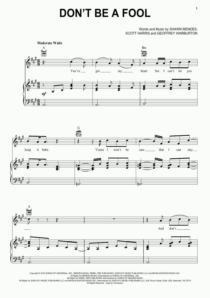 Don't Be A Fool Piano Sheet Music OnlinePianist