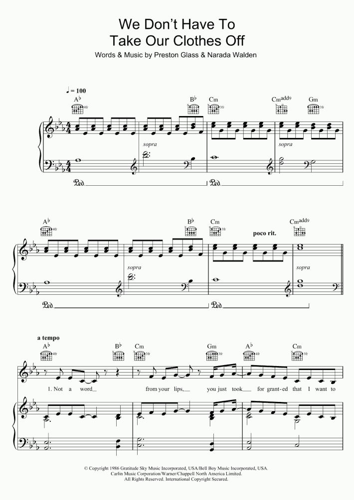 We Don't Have To Take Our Clothes Off Piano Sheet Music We Dont Have To Take Our Clothes Off Chords