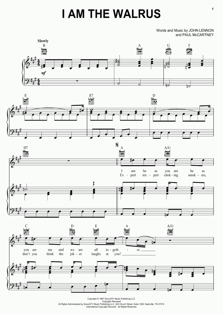 I Am The Walrus Piano Sheet Music | OnlinePianist