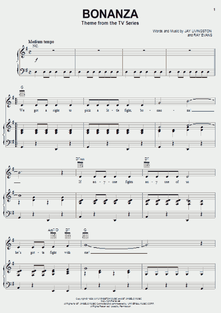 Bonanza Piano Sheet Music OnlinePianist