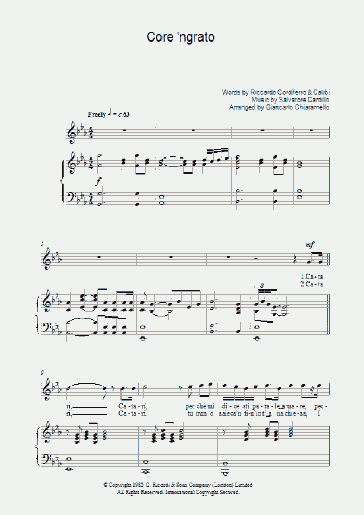Core 'Ngrato Piano Sheet Music OnlinePianist