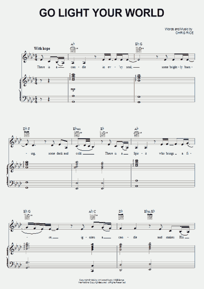 Go Light Your World Piano Sheet Music | OnlinePianist