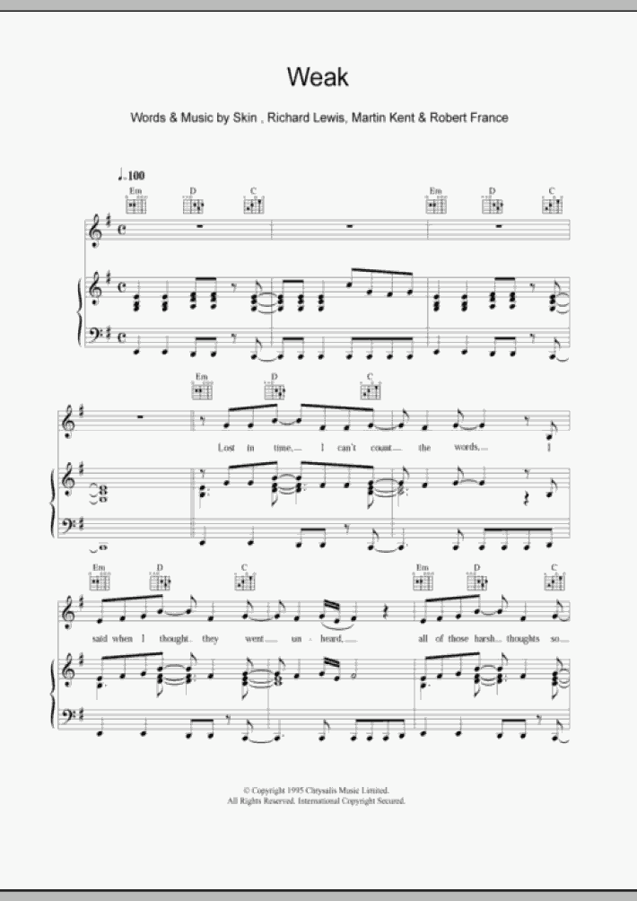 Weak Piano Sheet Music | OnlinePianist