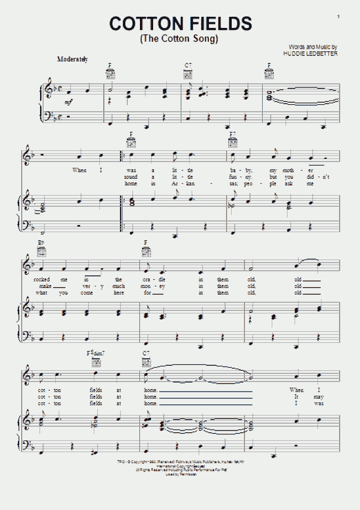Cotton Fields Piano Sheet Music OnlinePianist