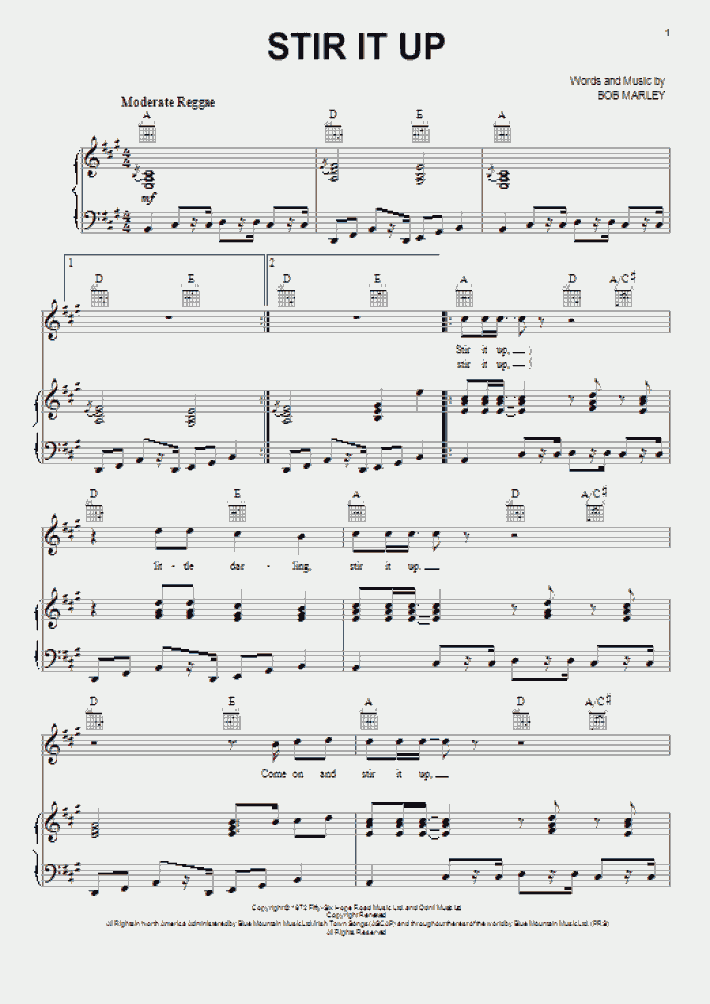 Stir It Up Piano Sheet Music OnlinePianist