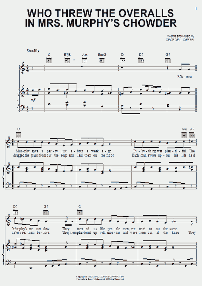 Who Threw The Overalls In Mrs. Murphy's Chowder Piano Sheet Music