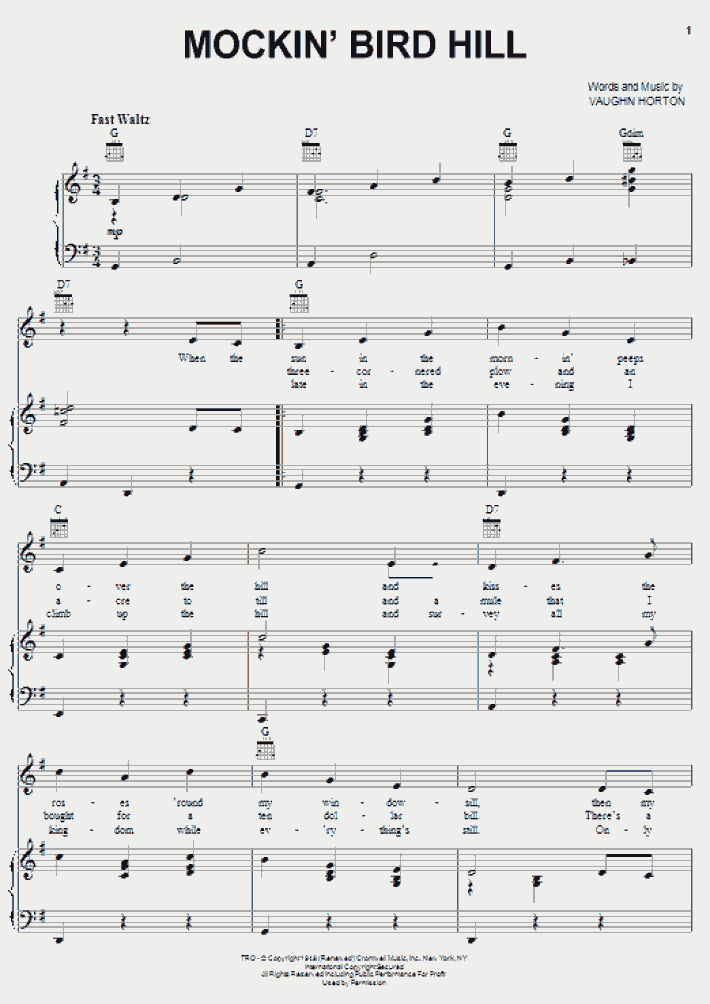 Mockin Bird Hill Piano Sheet Music Onlinepianist