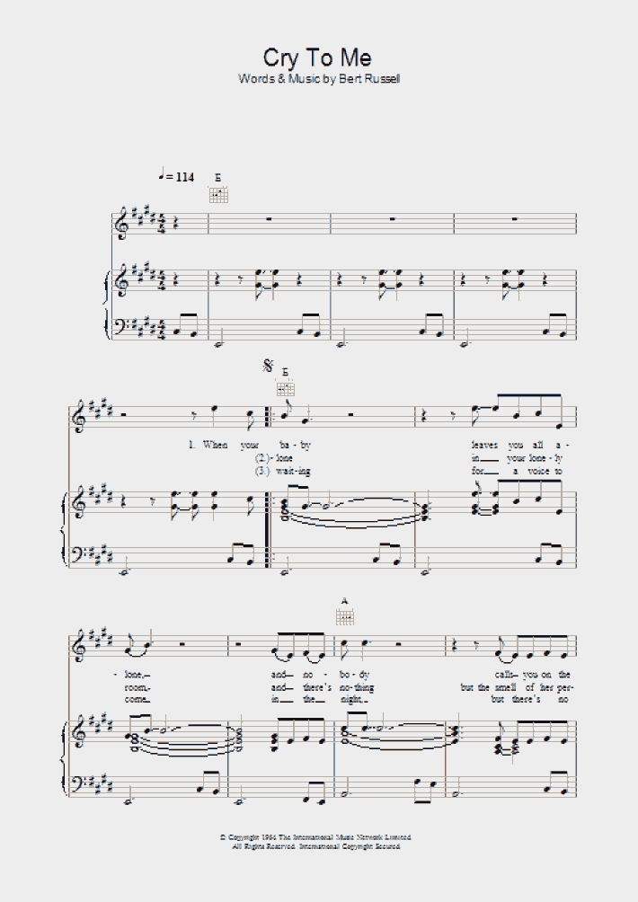 Cry To Me Piano Sheet Music OnlinePianist