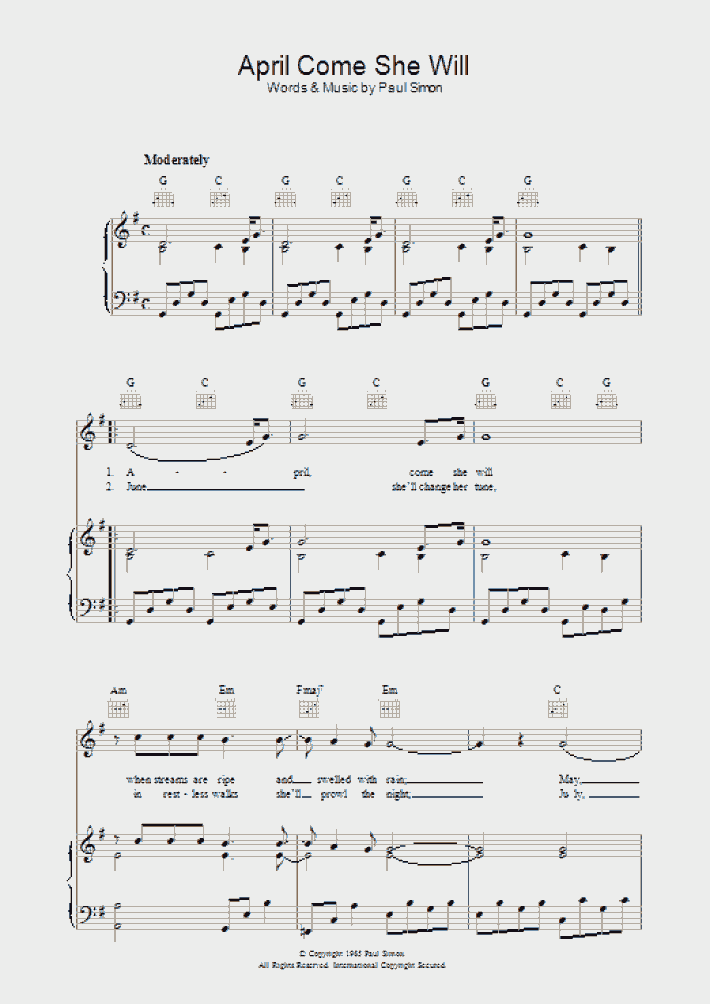 April Come She Will Piano Sheet Music OnlinePianist
