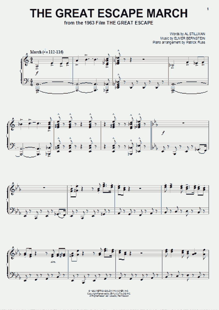The Great Escape March Piano Sheet Music