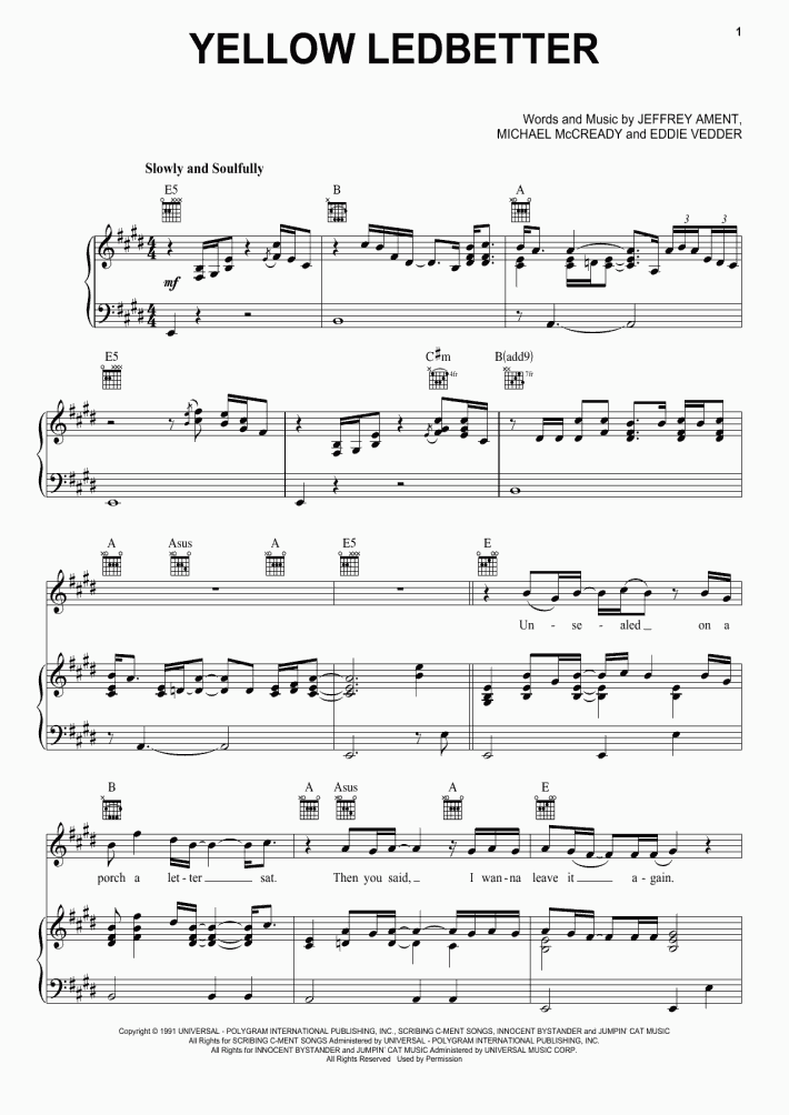 Yellow Ledbetter Piano Sheet Music OnlinePianist