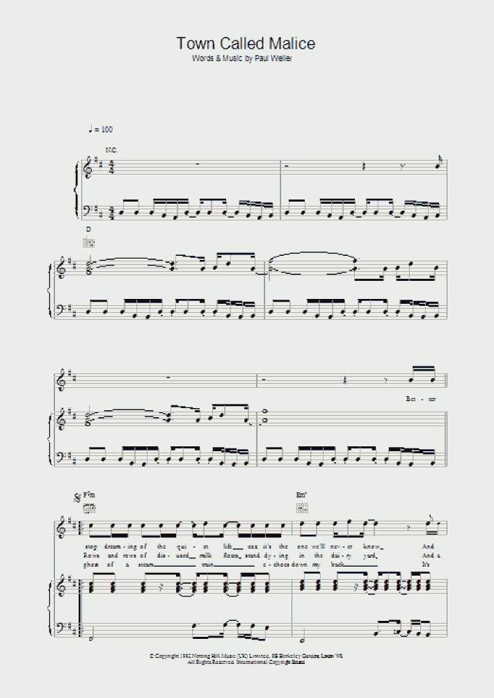 Town Called Malice Piano Sheet Music | OnlinePianist