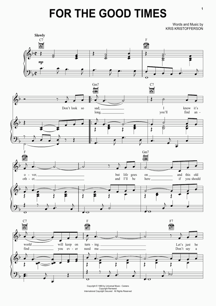For The Good Times Piano Sheet