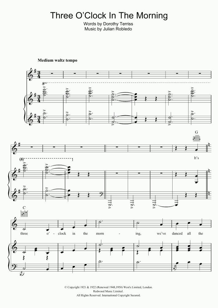Three O'Clock In The Morning Piano Sheet Music