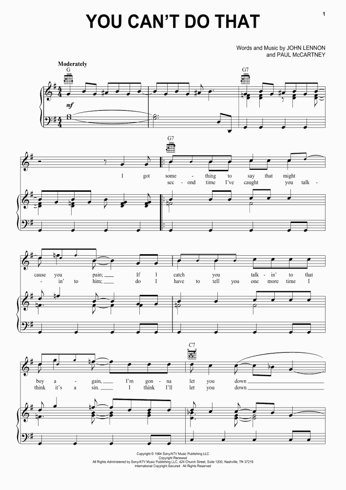 You Can't Do That Piano Sheet Music | OnlinePianist