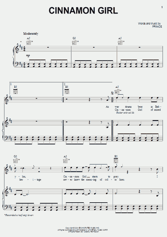 Cinnamon Girl Piano Sheet Music OnlinePianist