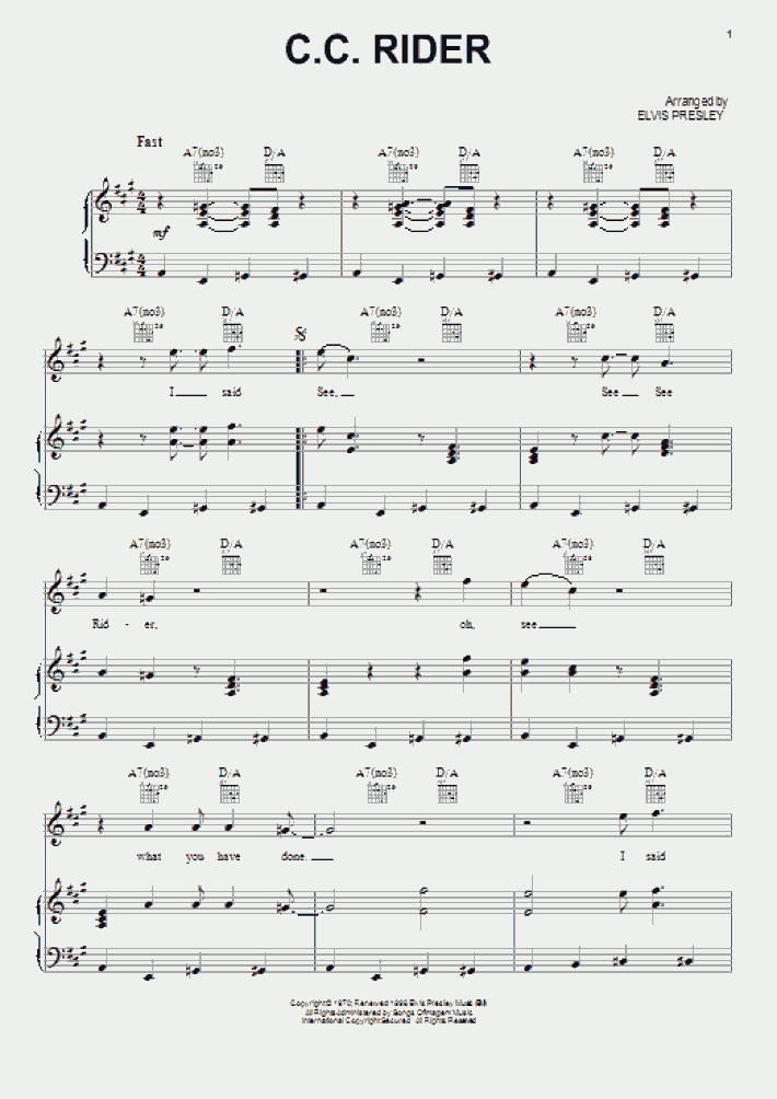 C.C. Rider Piano Sheet Music OnlinePianist