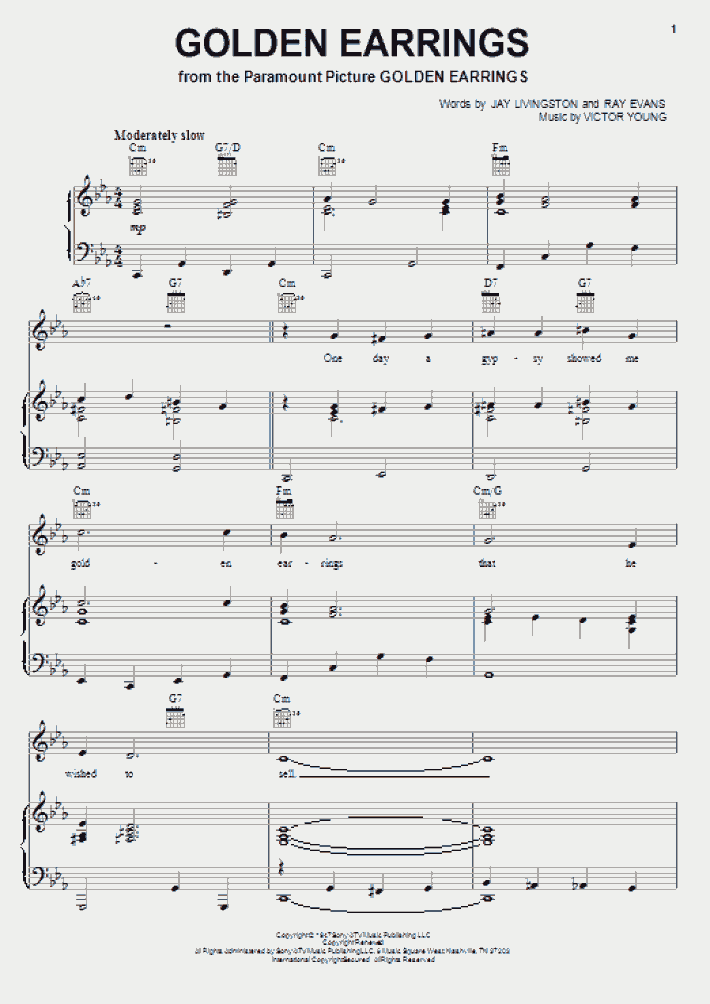 Golden Earrings Piano Sheet Music OnlinePianist