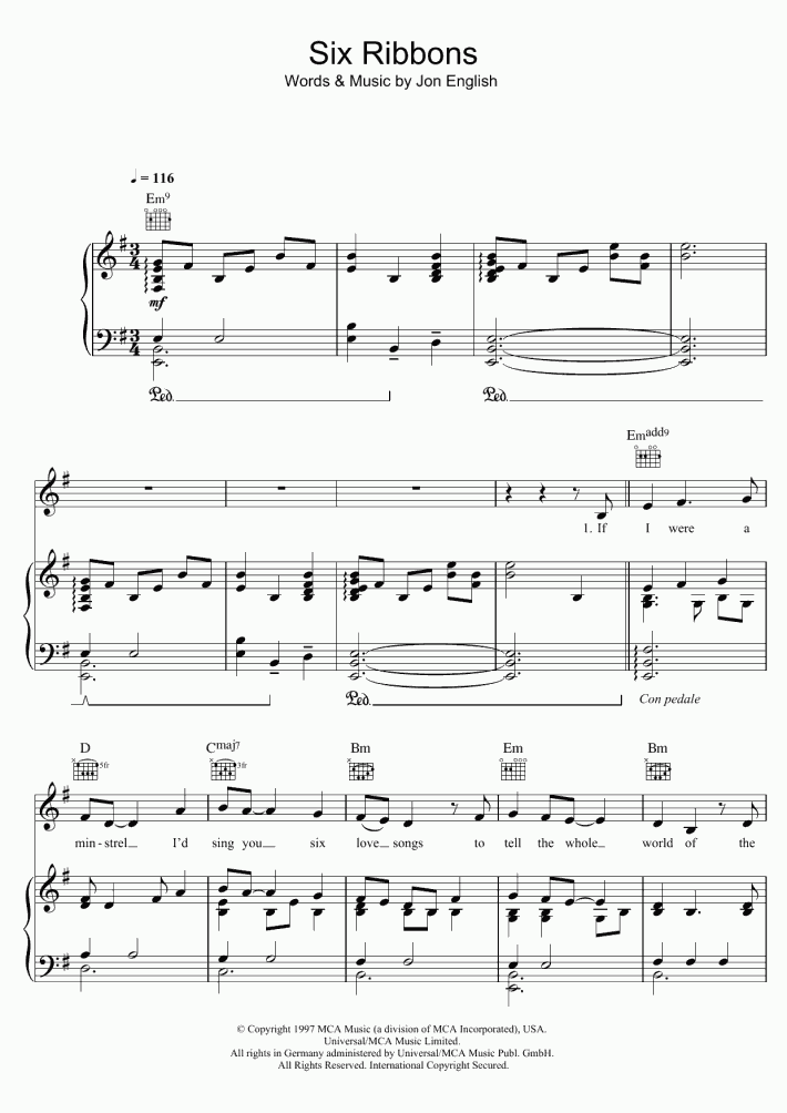 Six Ribbons Piano Sheet Music OnlinePianist