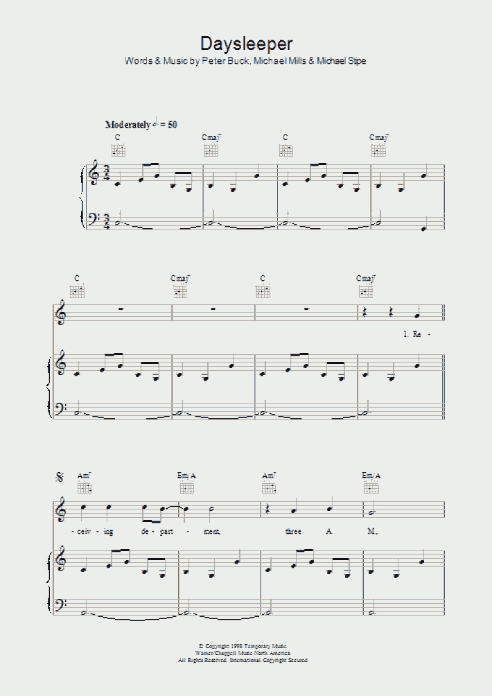 Daysleeper Piano Sheet Music OnlinePianist