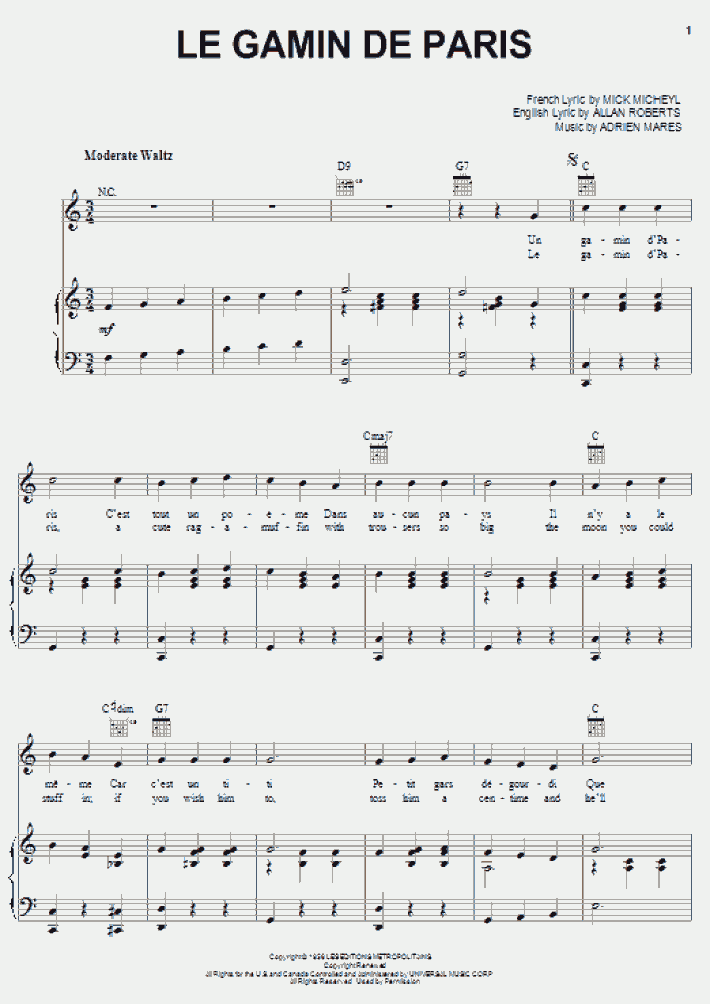 Le Gamin De Paris Piano Sheet Music OnlinePianist