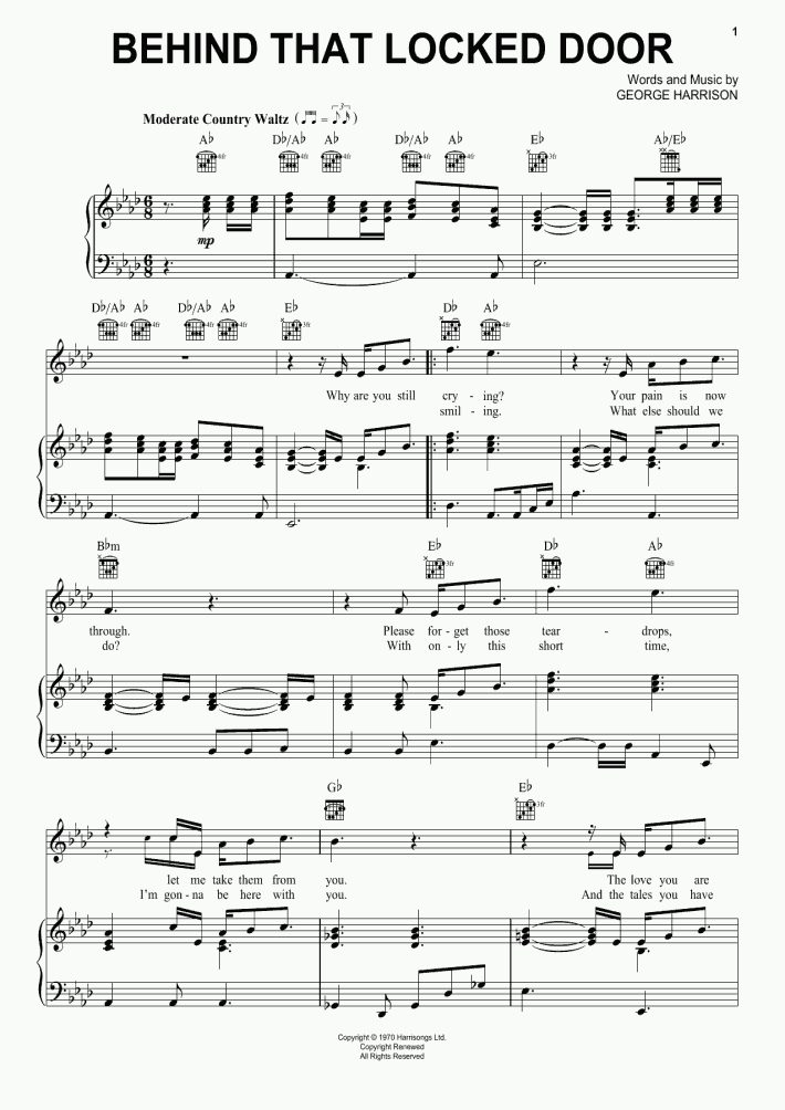 Behind That Locked Door Piano Sheet Music
