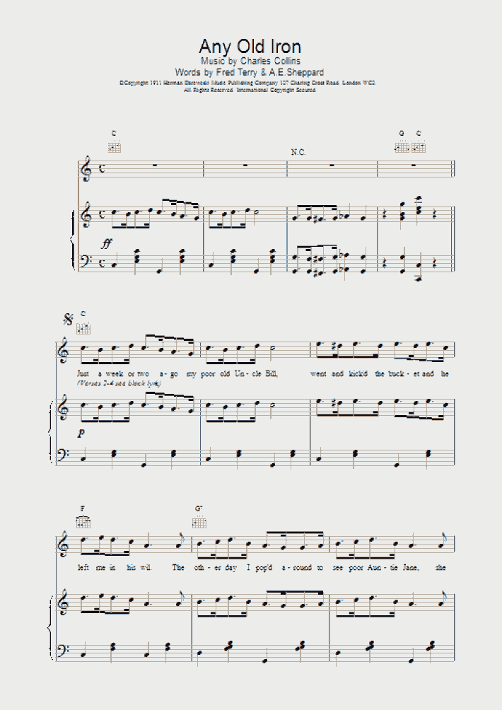 Any Old Iron Piano Sheet Music Onlinepianist