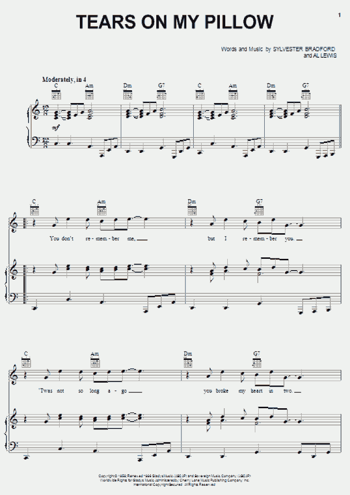 Tears On My Pillow Piano Sheet Music OnlinePianist