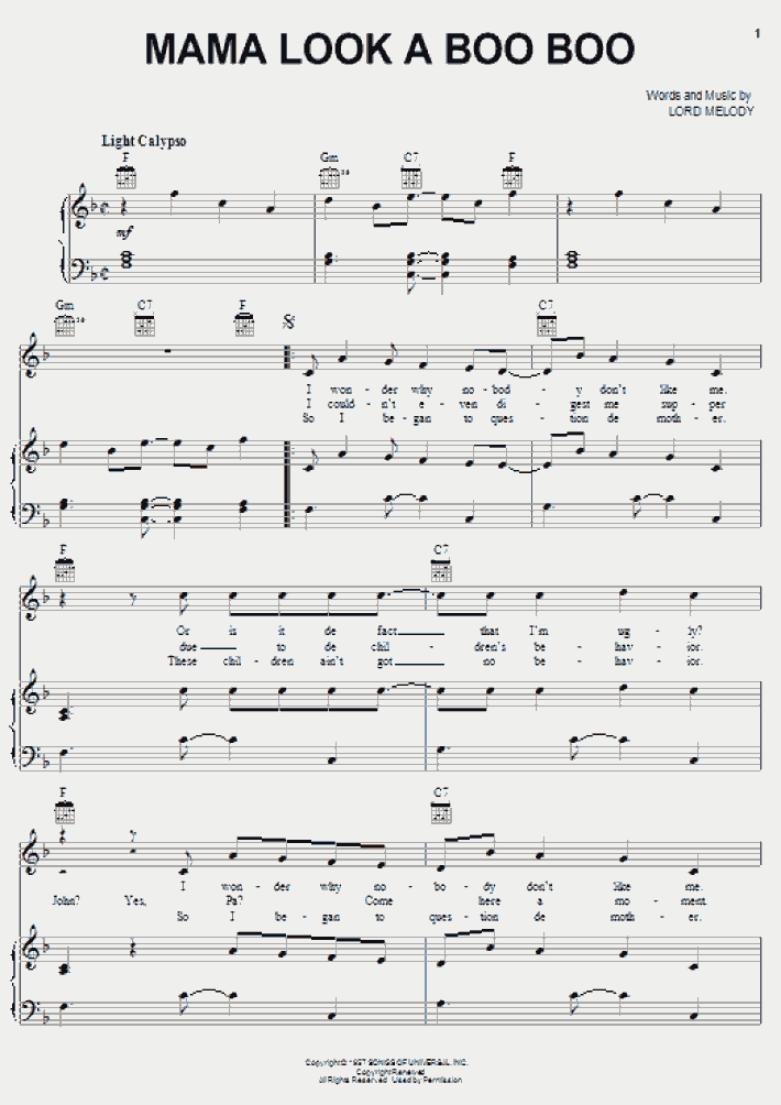 Mama Look A Boo Boo Piano Sheet Music OnlinePianist Mama Look A Boo Boo Piano Sheet Music OnlinePianist
