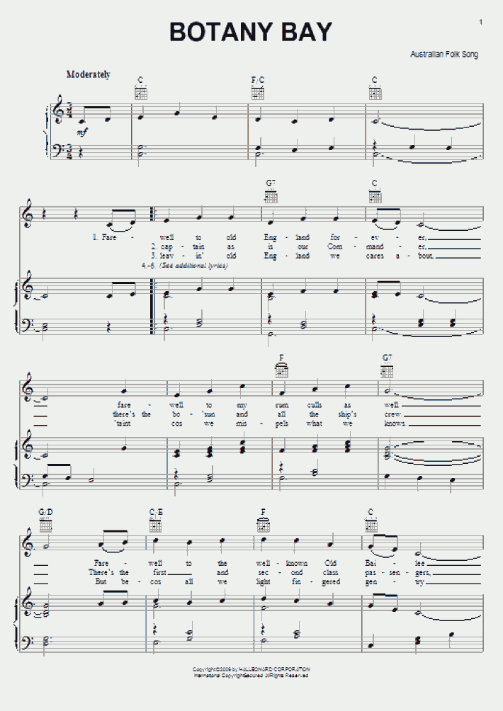 Botany Bay Piano Sheet Music OnlinePianist