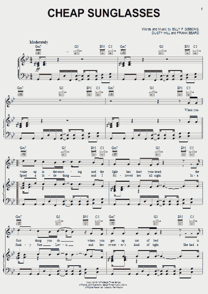 Cheap Sunglasses Piano Sheet Music OnlinePianist