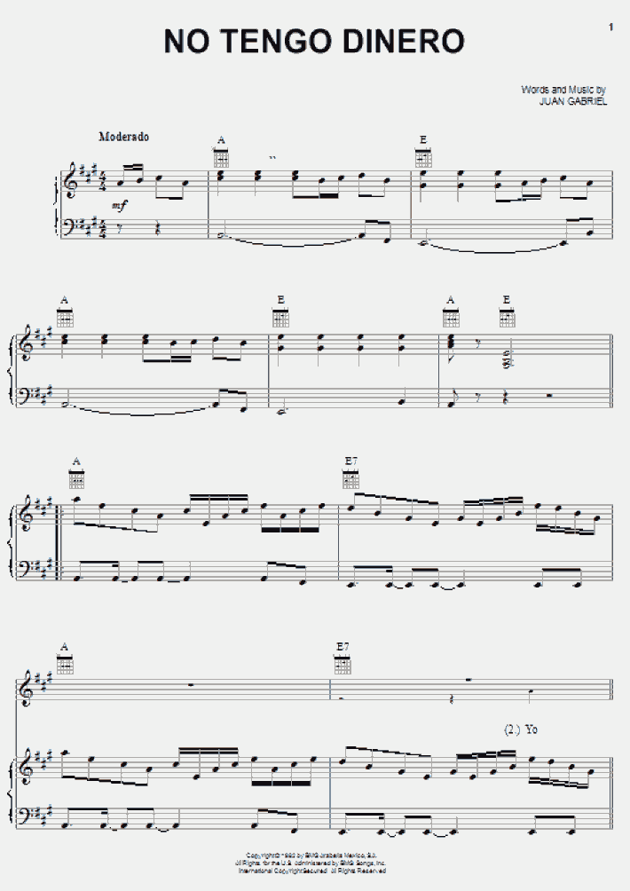 No Tengo Dinero Meaning No Tengo Dinero Piano Sheet Music | OnlinePianist