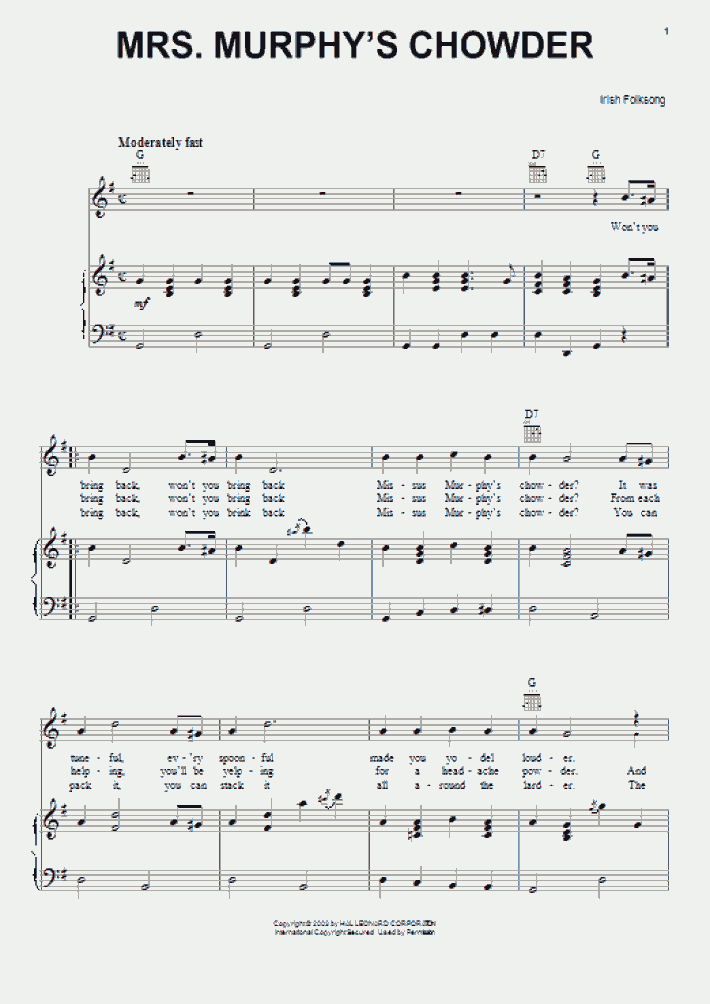 Mrs. Murphy's Chowder Piano Sheet Music OnlinePianist
