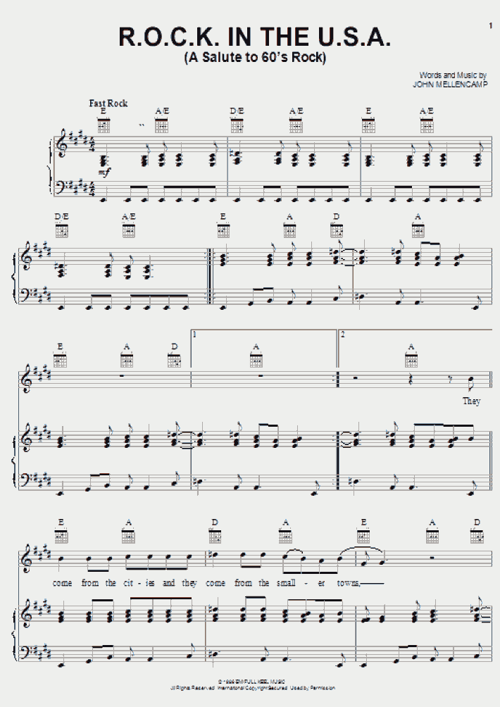 R.O.C.K. In The U.S.A. Piano Sheet Music