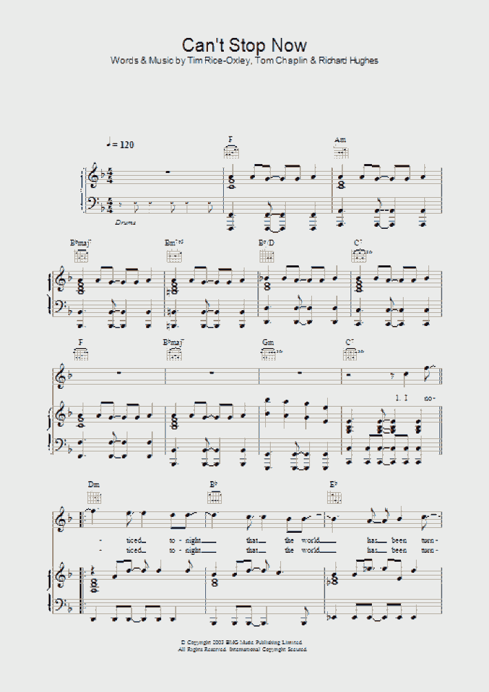 Can't Stop Now Piano Sheet Music OnlinePianist