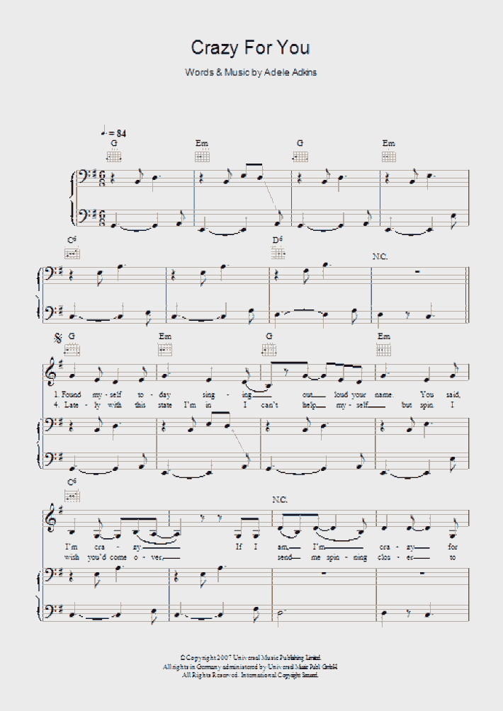Crazy For You Piano Sheet Music OnlinePianist