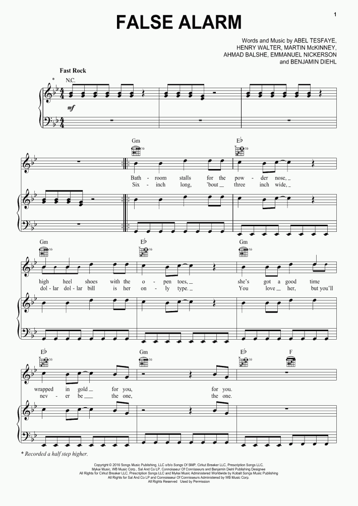 False Alarm Piano Sheet Music OnlinePianist