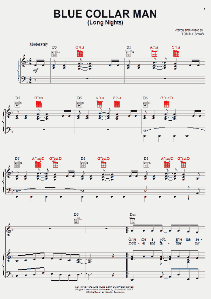 Blue Collar Man Piano Sheet Music OnlinePianist
