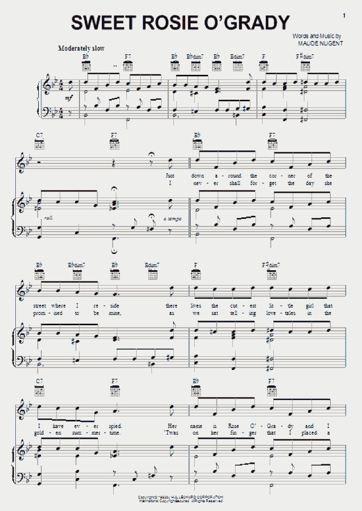 Sweet Rosie O'Grady Piano Sheet Music OnlinePianist