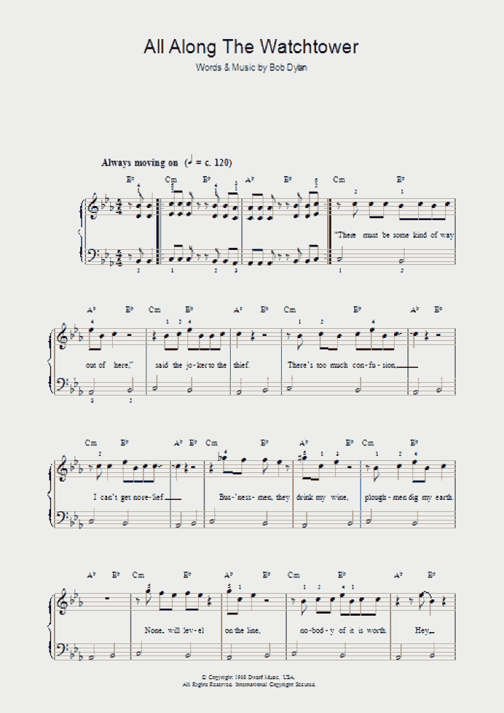 All Along The Watchtower Piano Sheet Music
