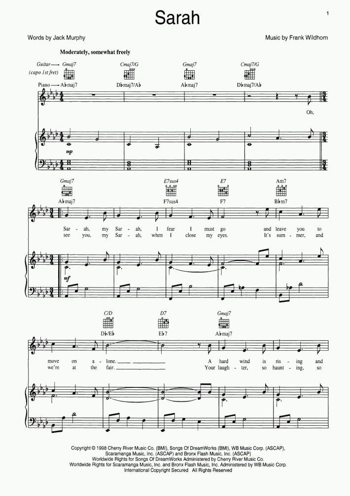 Sarah Piano Sheet Music | OnlinePianist