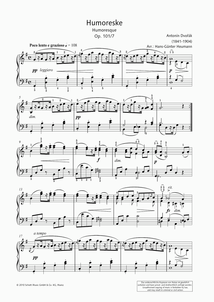 Humoresque Piano Sheet Music | OnlinePianist