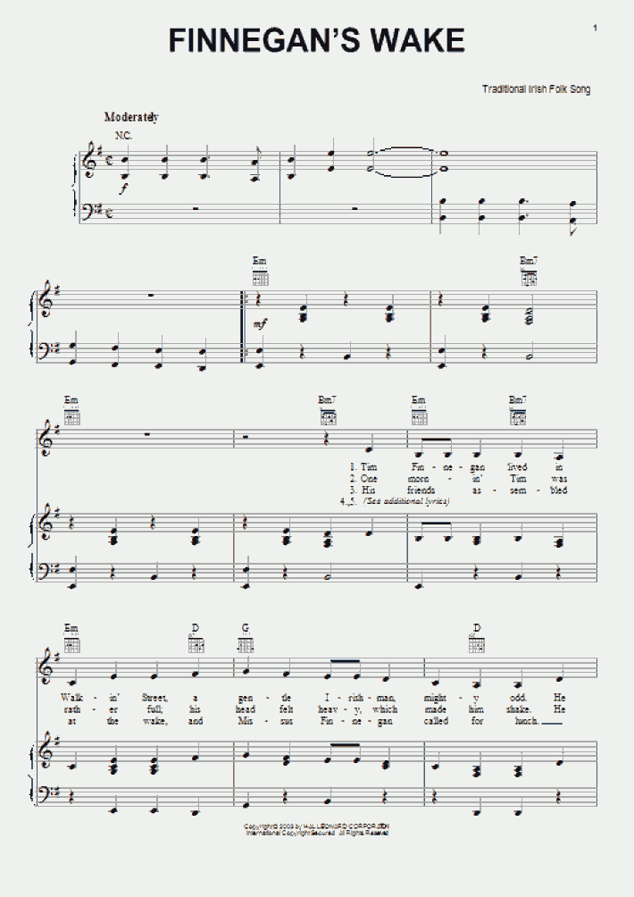Finnegan's Wake Piano Sheet Music OnlinePianist