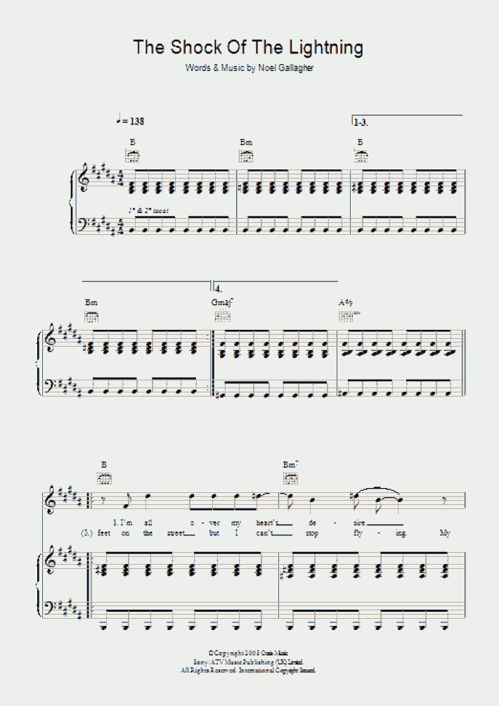 The Shock Of The Lightning Piano Sheet Music