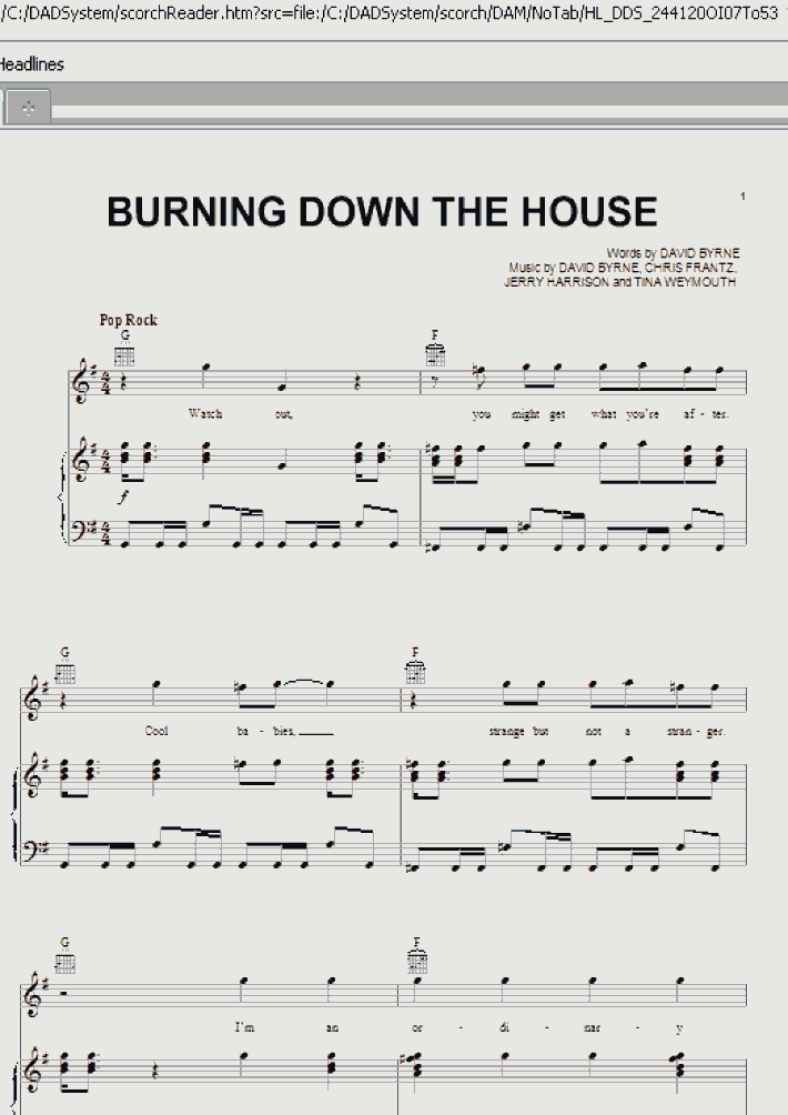 Burning Down The House Piano Sheet Music