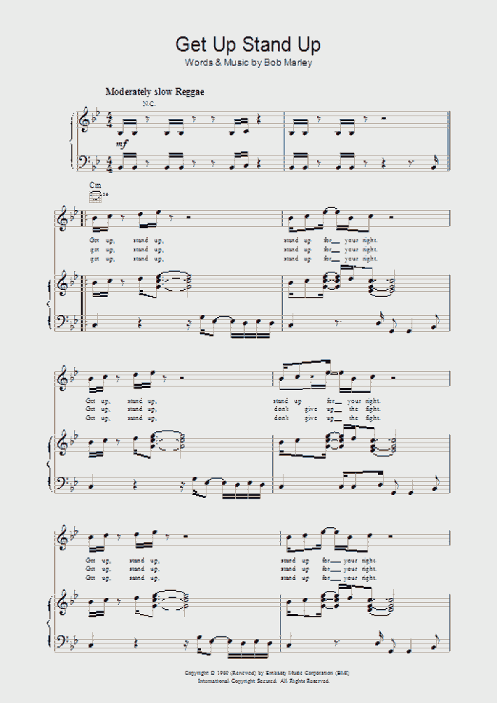 Get Up Stand Up Piano Sheet Music OnlinePianist