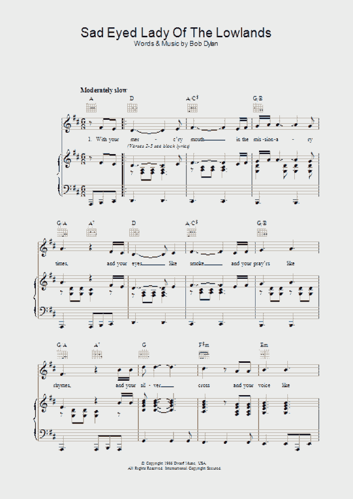 Sad Eyed Lady Of The Lowlands Piano Sheet Music Read about our server downtime. sad eyed lady of the lowlands piano