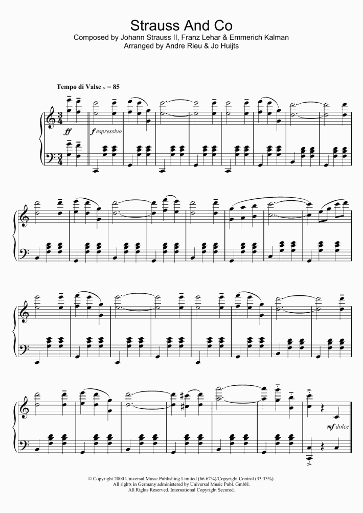 Strauss and Co Piano Sheet Music OnlinePianist
